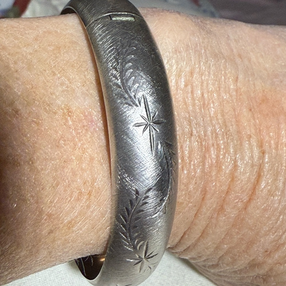 Engraved Silver Bangle Bracelet - Picture 7 of 9